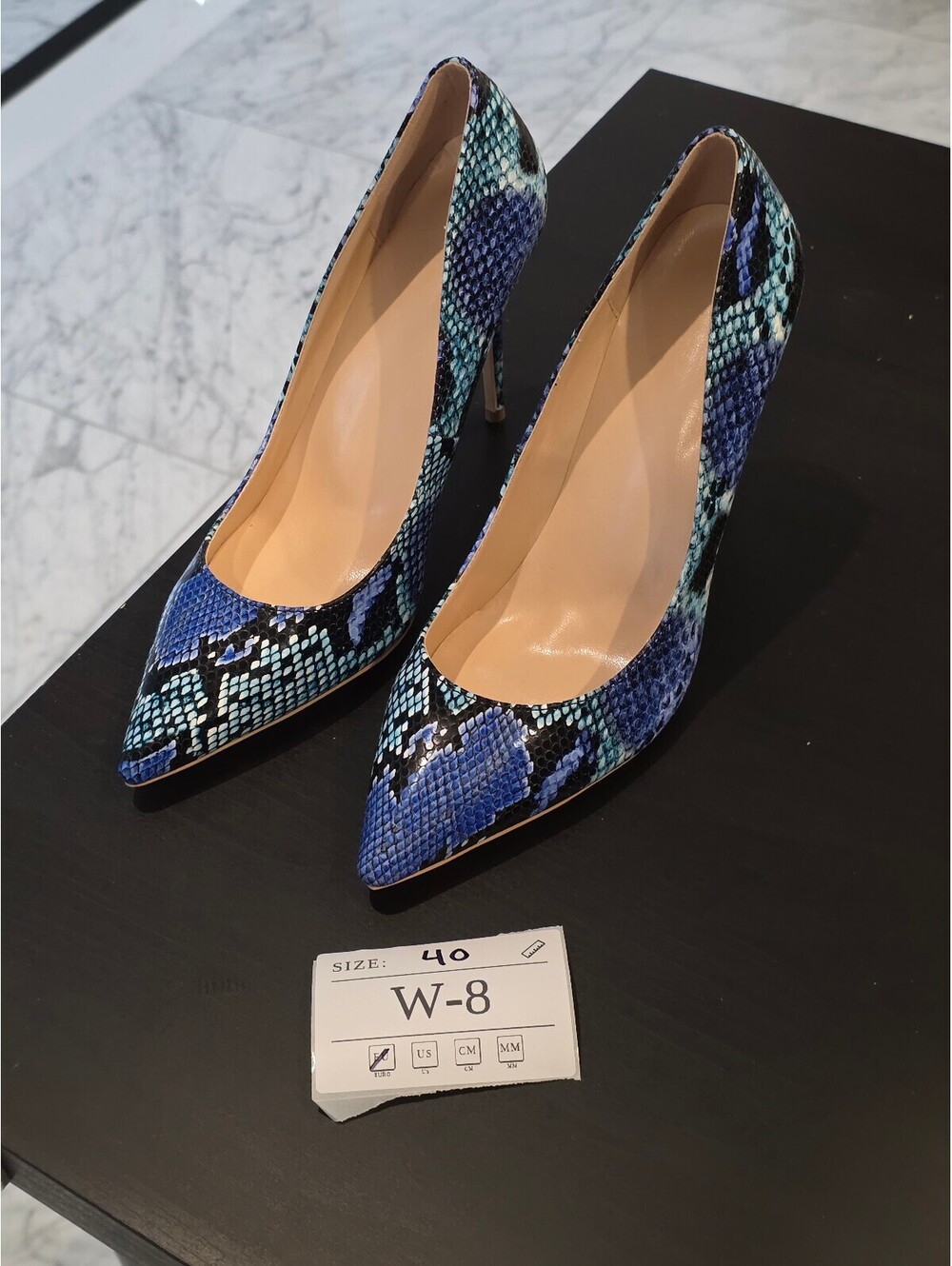 Women's Blue Snake Print Stiletto Heels